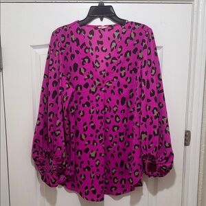 JODIFL Fuchsia Leopard Print Blouse